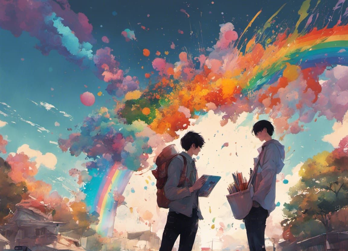 Men with Art Supplies in Anime Style