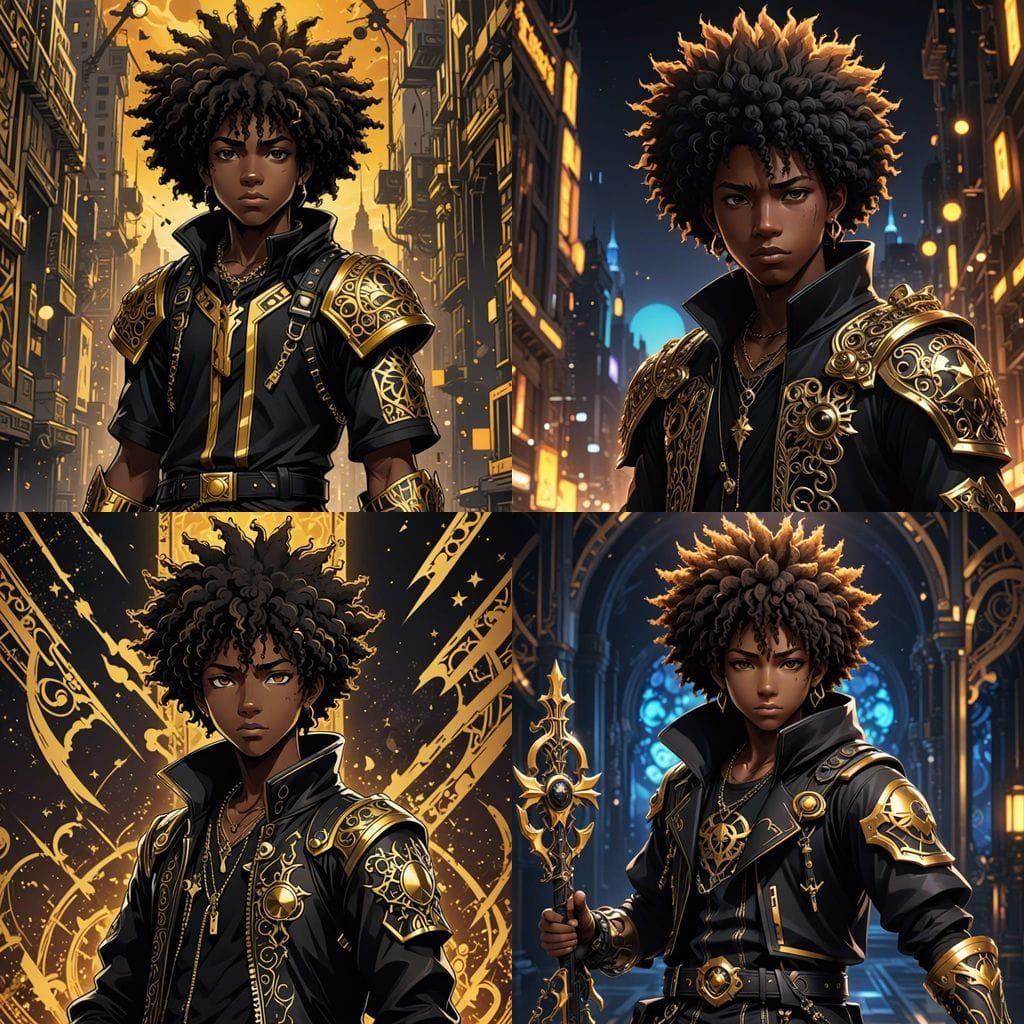 African American Teen Boy in Kingdom Hearts Attire with Afro