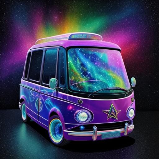 Car on Route 66 in Astral Cosmic Style
