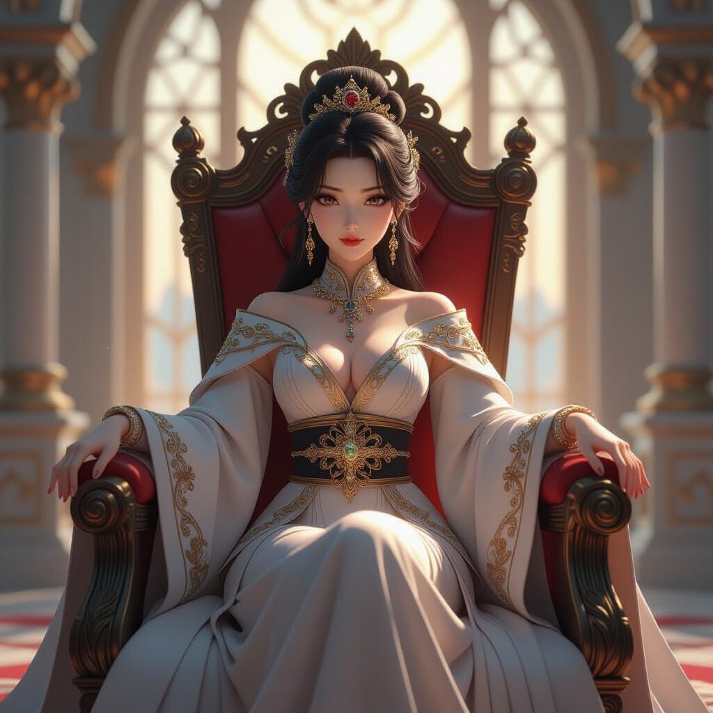 Empress Overseeing Court in 3D Anime Style