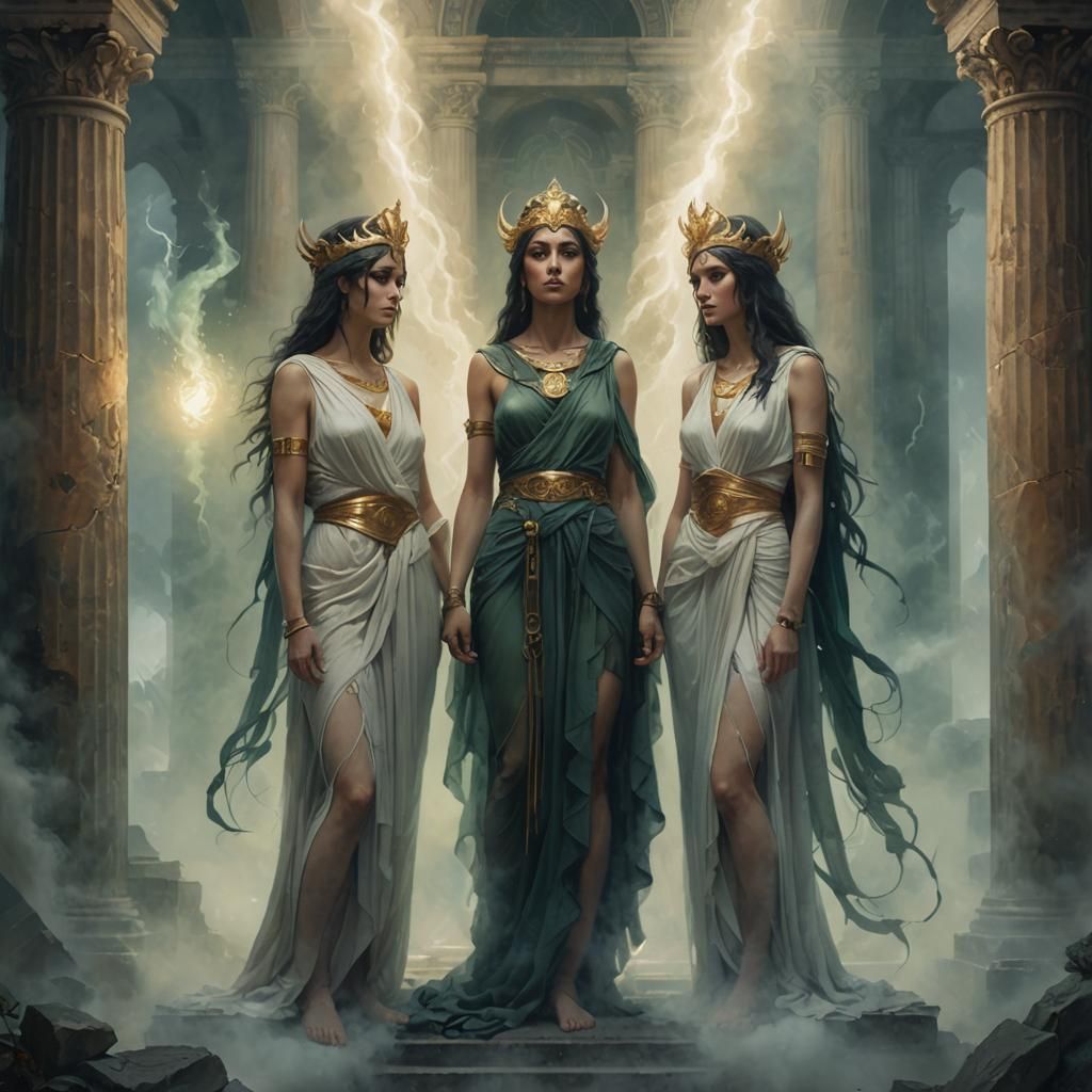 Algea Goddesses of Sorrow in Mystical Temple