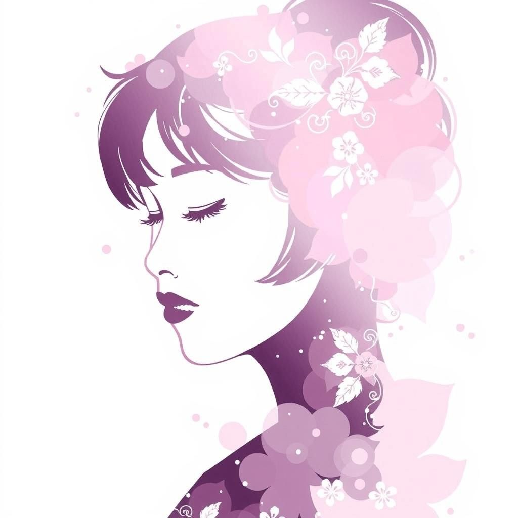 Asian Silhouette Portrait with Filigree in Impressionism