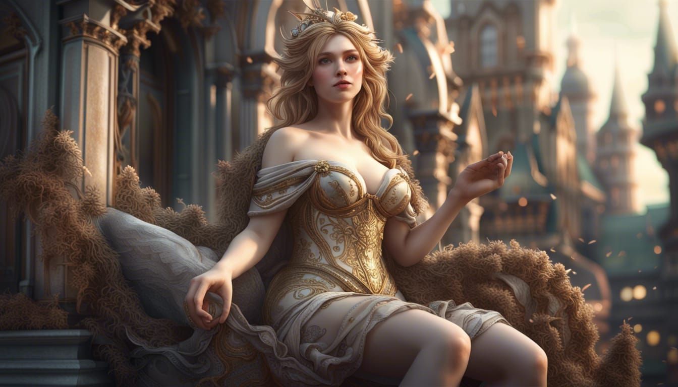 Epic Venus in Fairy Tale City: Hyper-Realistic Render