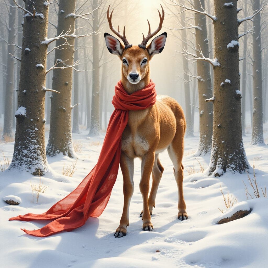 Watercolor Faun in Snowy Forest