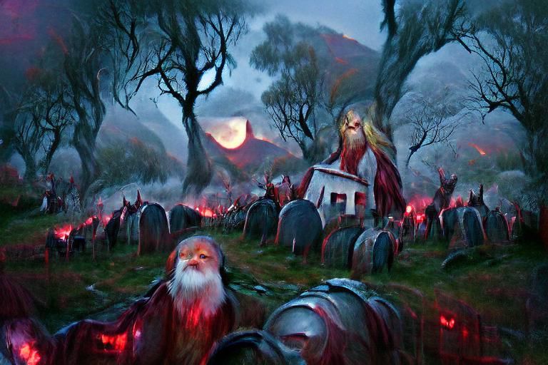 Viking Graveyard Under Red Moon, Ethereal Fantasy Style