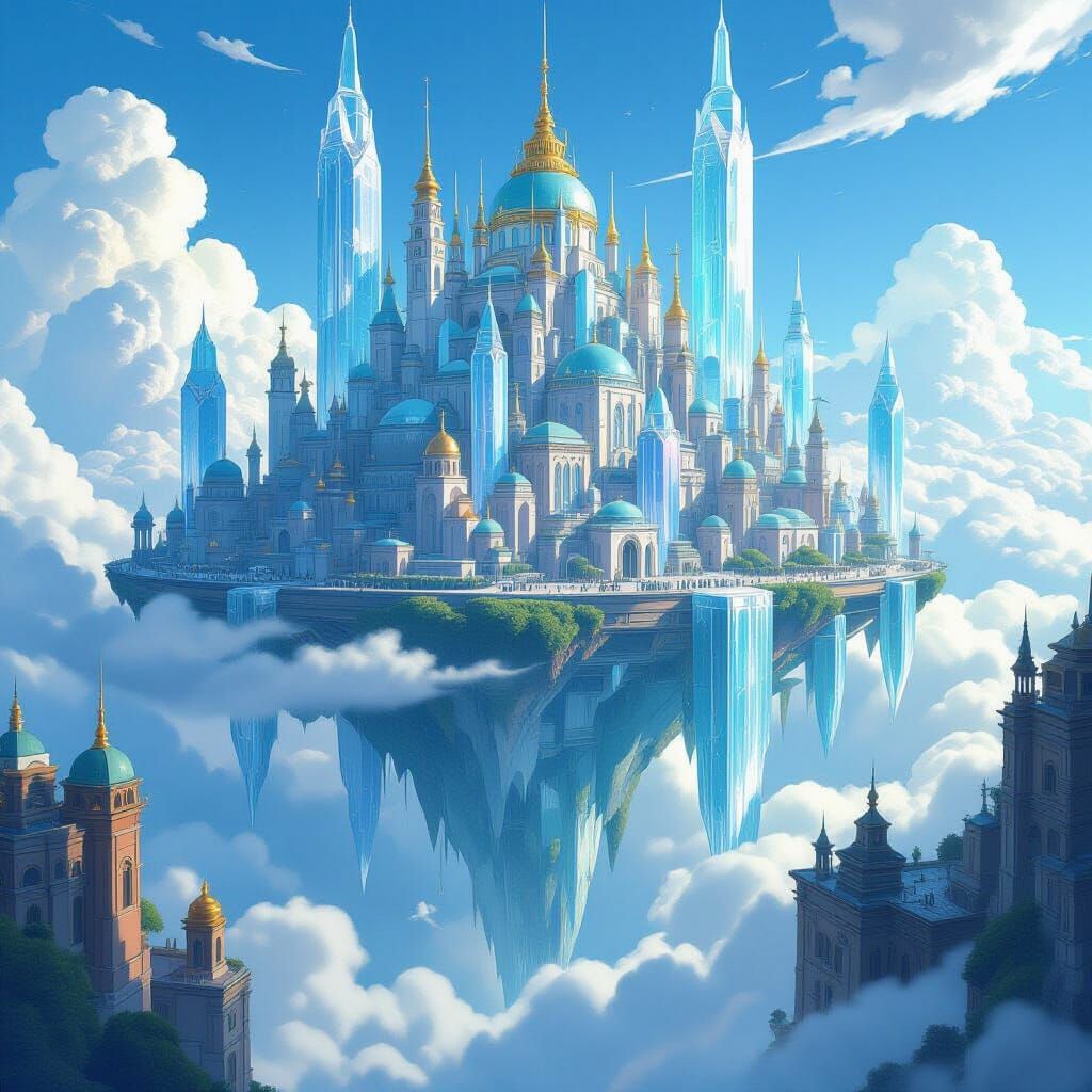 Floating Crystal Metropolis: Dreamy Ethereal Cityscape