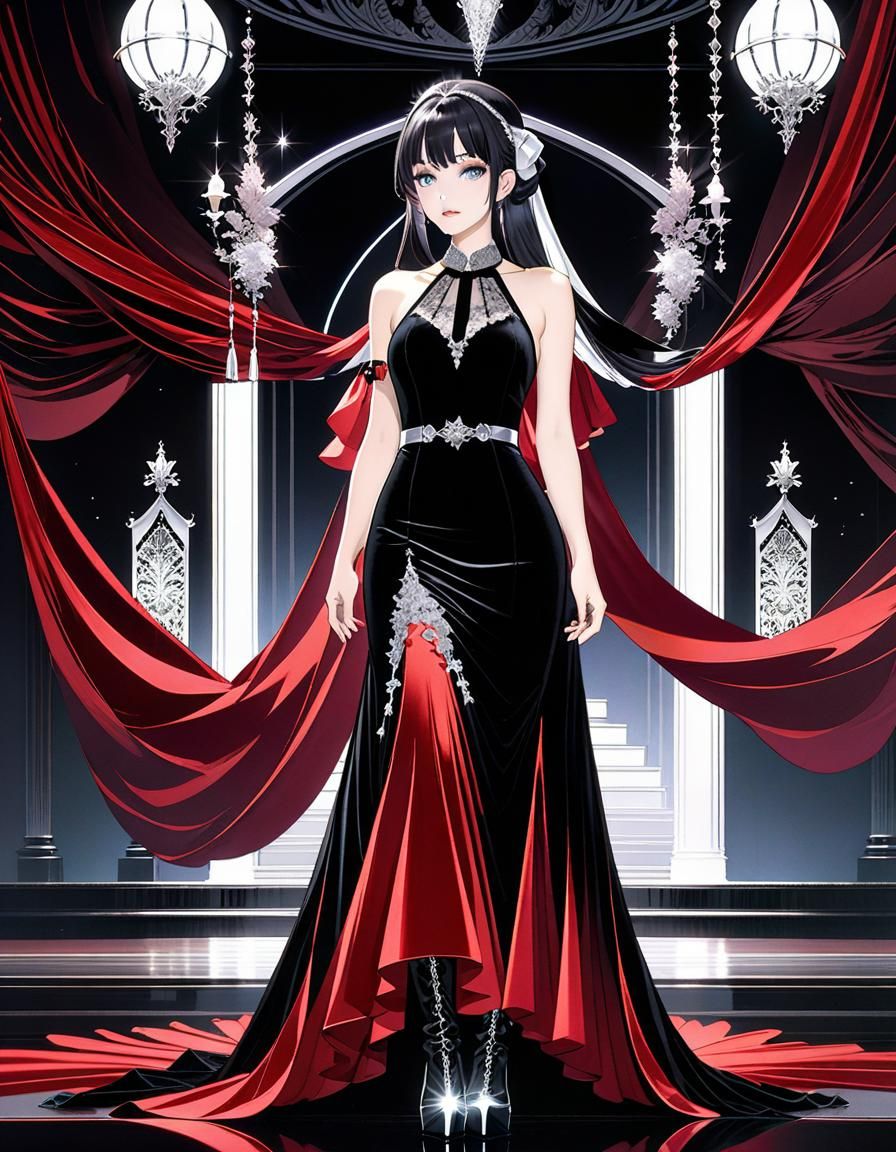 Elegant Black Gothic Dress with Silver Details