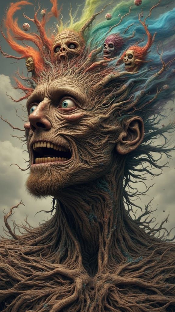 Fractal Faced Man: Surreal Mindscape Dream