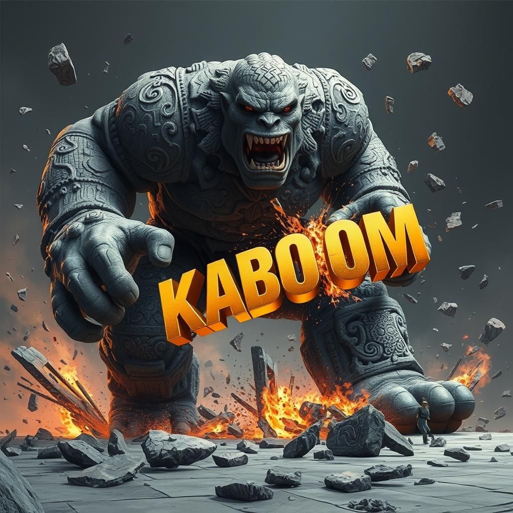 Colossal Stone Giant Breaks Through Screen in 3D Render