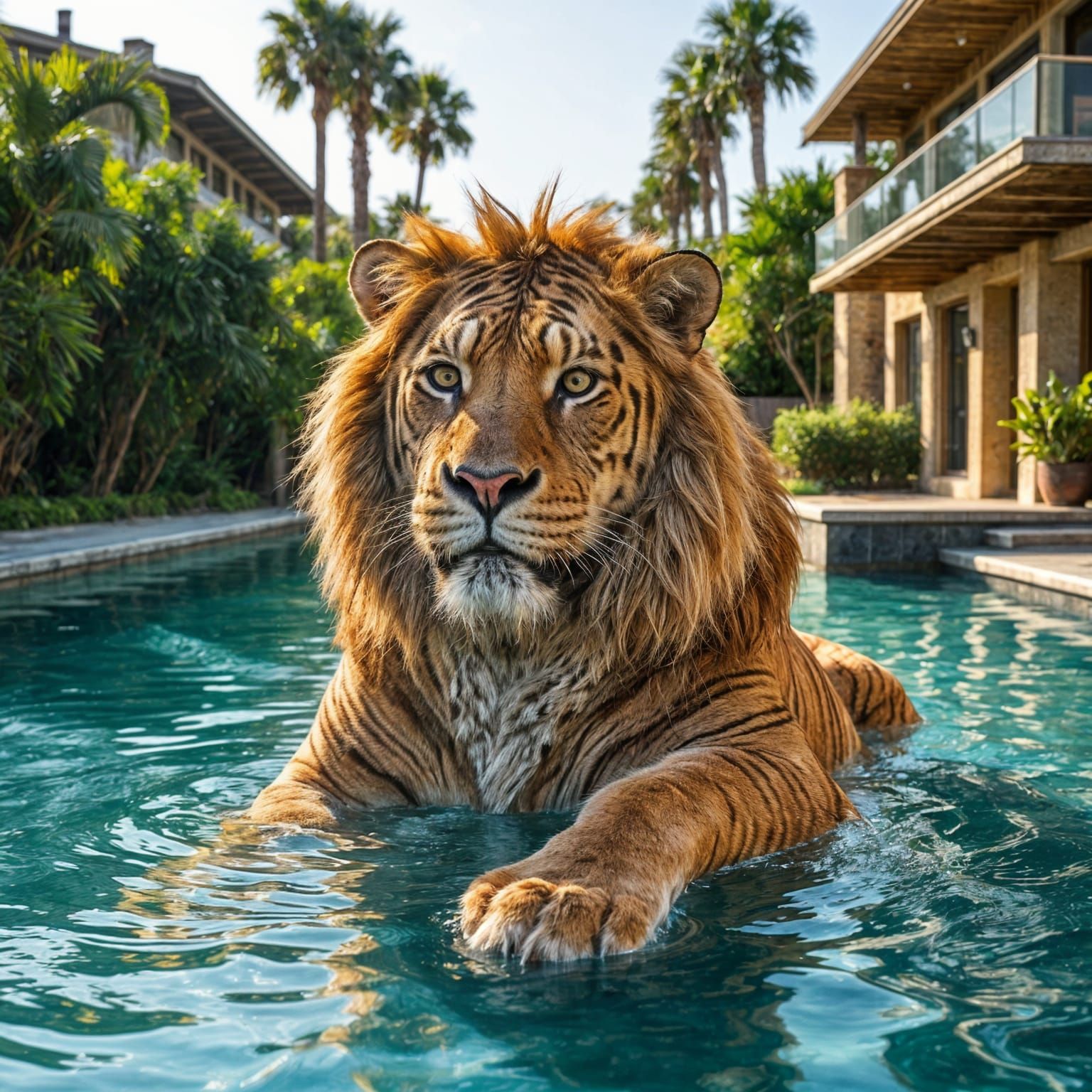 Giant Liger Occupies Hollywood Swimming Pool