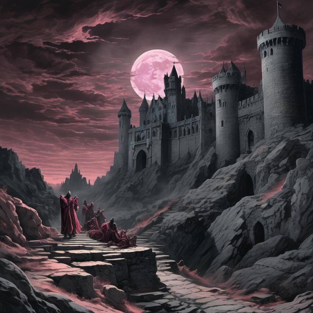 Dracula's Castle: Moonlit Horror in Gustave Doré Style