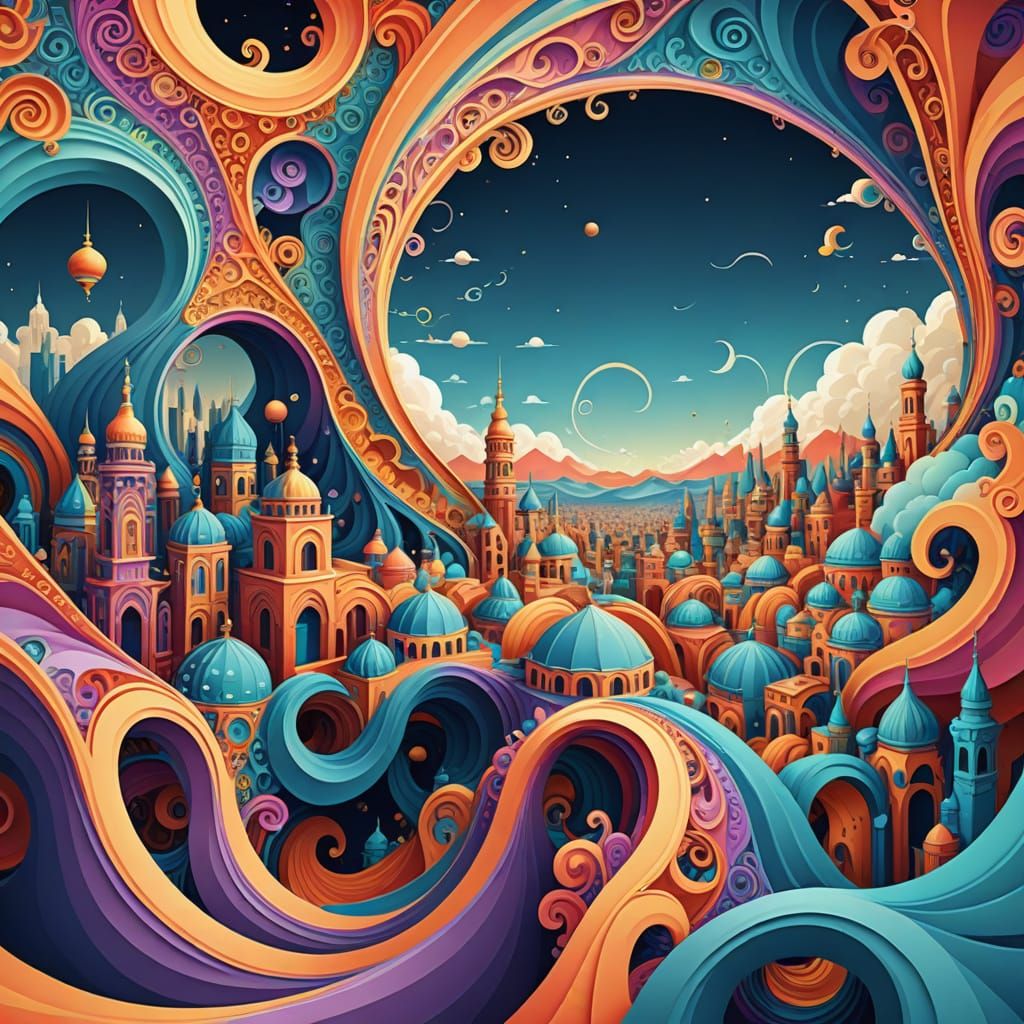 Abstract Futuristic City in the Sky