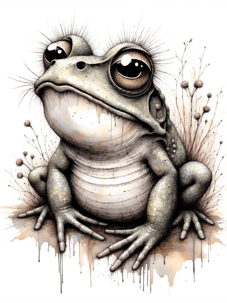 Joyful Frog Flash Tattoo Sheet in Ink Style