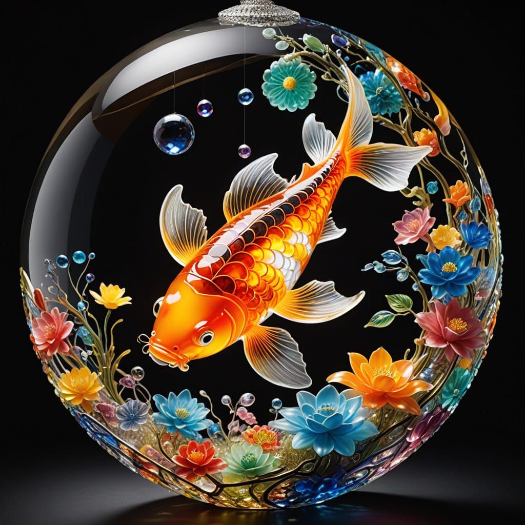 Ethereal Glass Koi in Rainbow Light