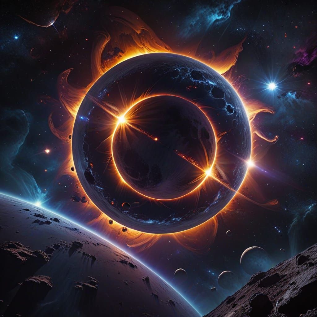 Cosmic Eclipse in Vibrant Digital Art
