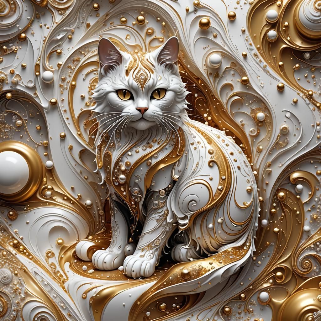 Majestic Cat Dessert with Fractal Background