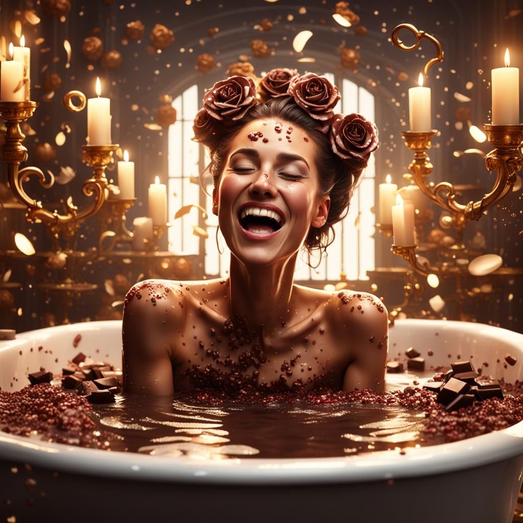 Woman in Chocolate Bathtub with Roses