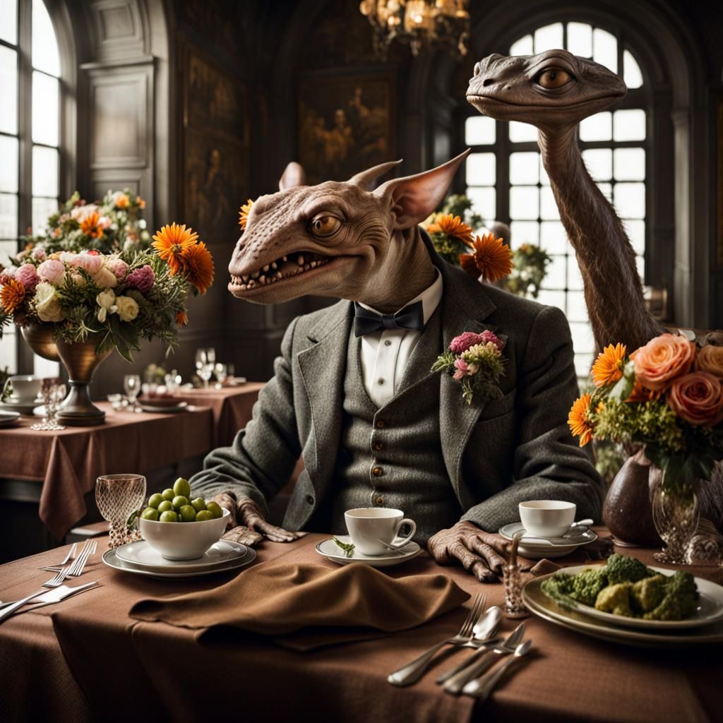 Exotic Alien Celebration in Surreal Restaurant: Hyperreal Pa...