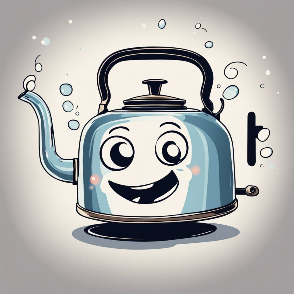 Dancing Chrome Kettle with Funny Face in Vintage Cartoon Sty...