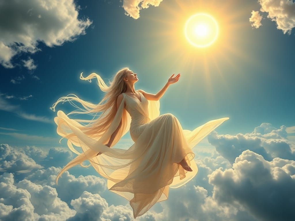 Goddess of the Clouds in Serene, Dreamy Landscape