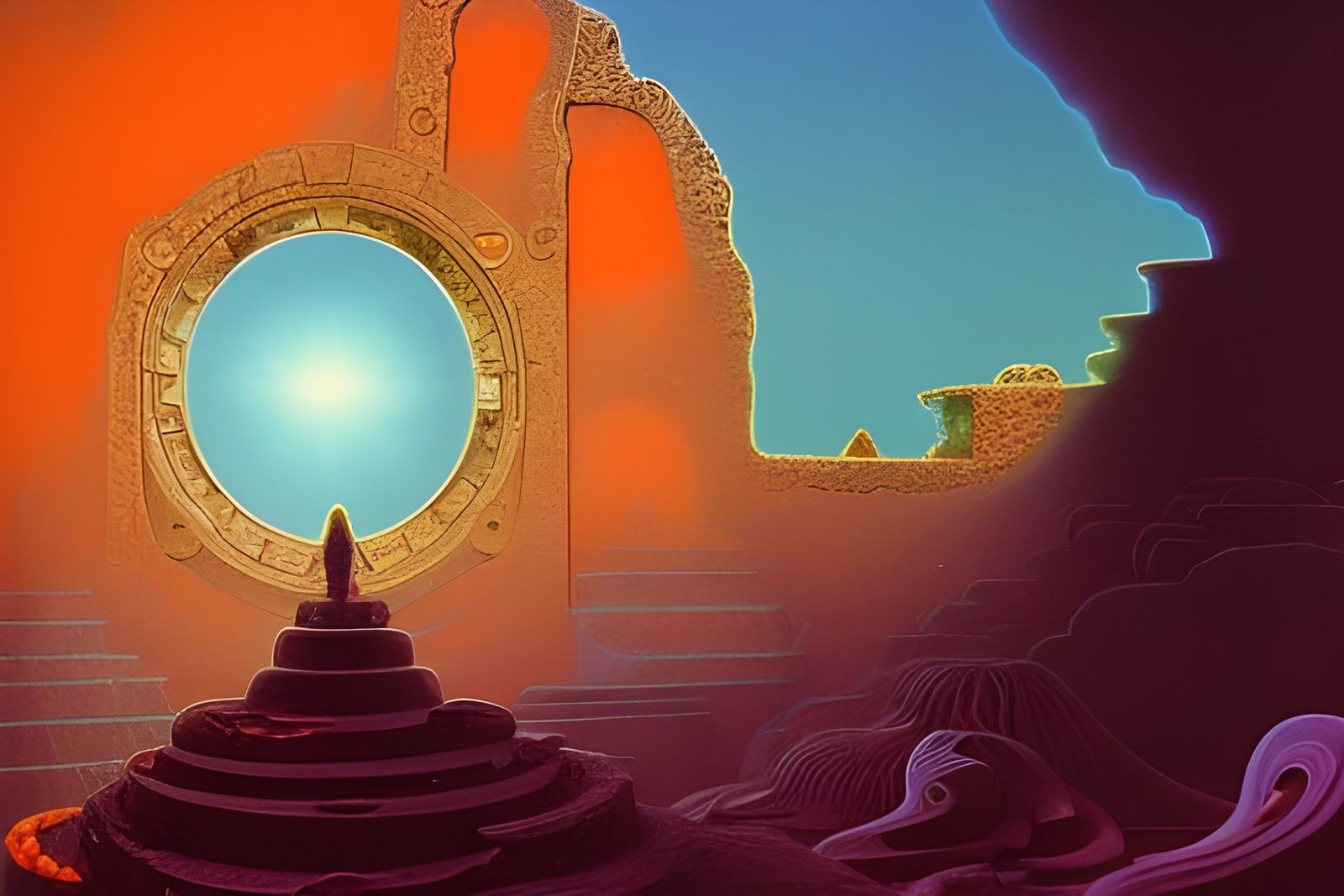 Star-Gate Amidst Ruins in Beksiński Style