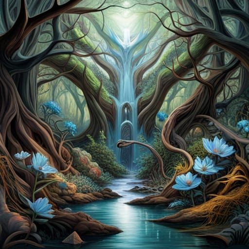 Hyperdetailed Faerie Forest in Surrealist Style