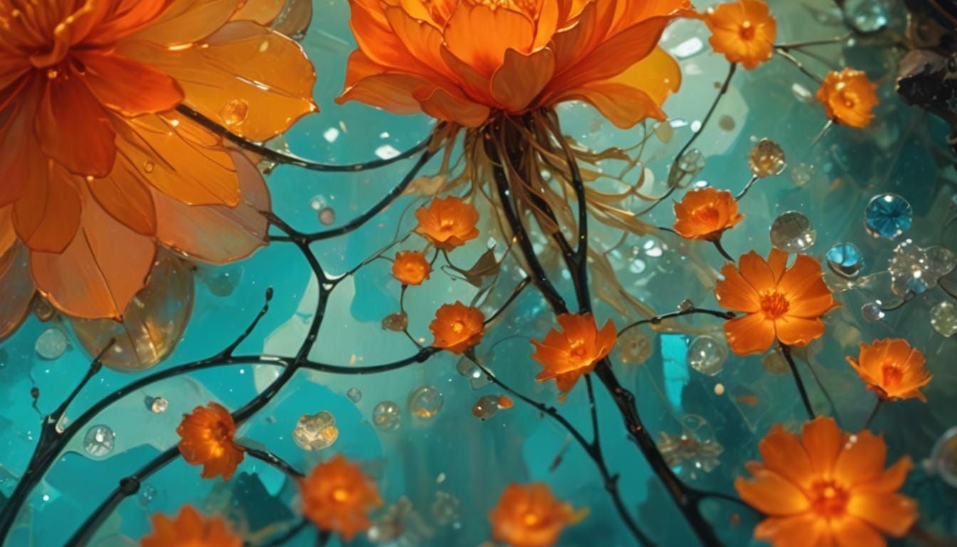 Bioluminescent Stained Glass Flower in Digital Art Style