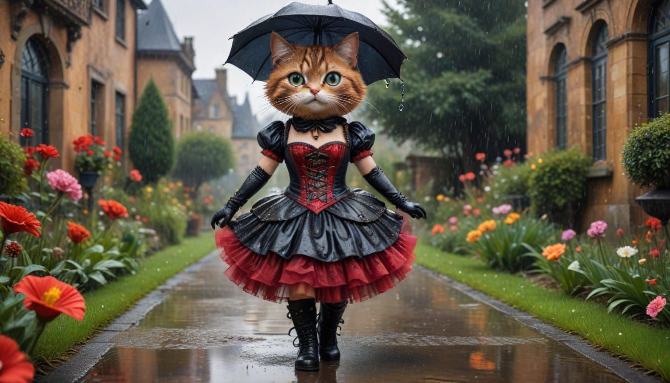 Steampunk Cat Dancing in the Rain II