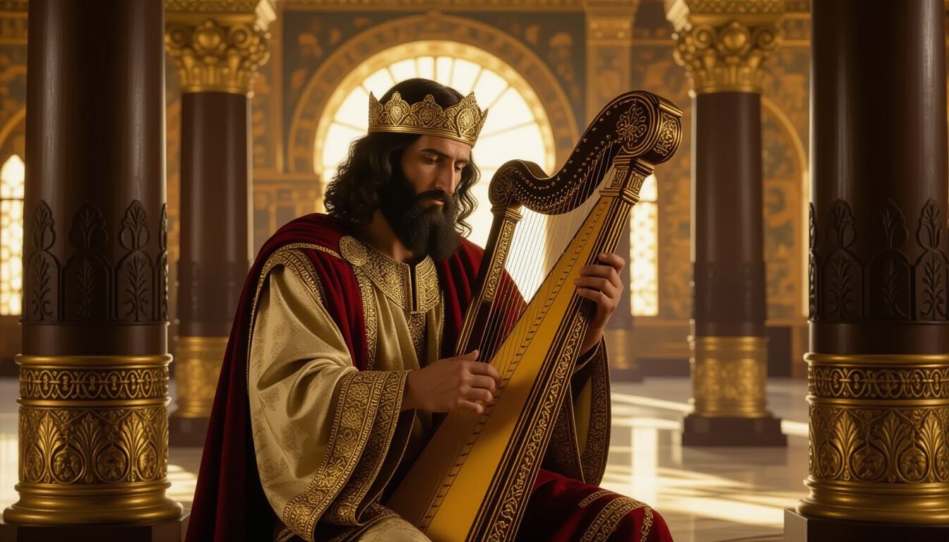 King David Plays Harp in Art Nouveau Style