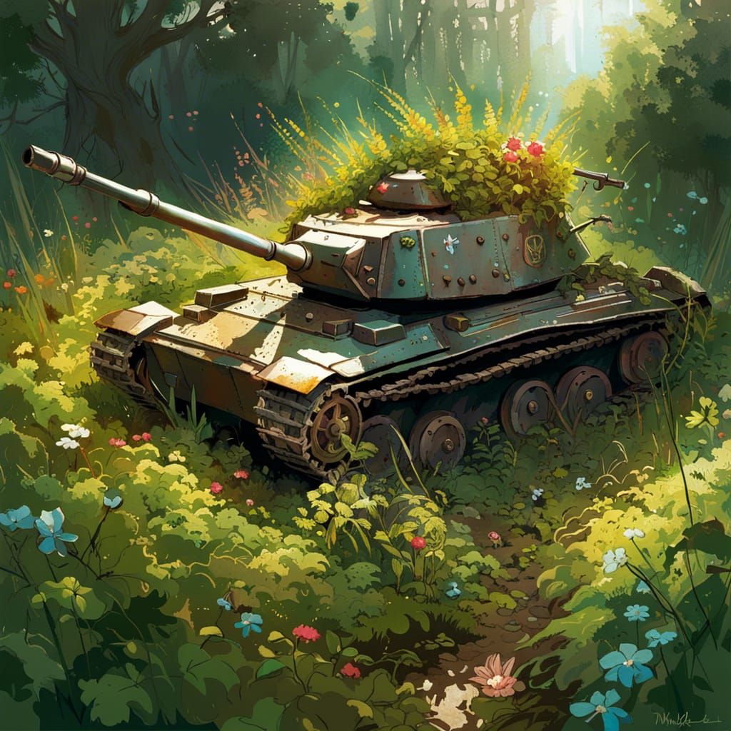 Tank Reclaimed by Nature: Digital Dreamscape