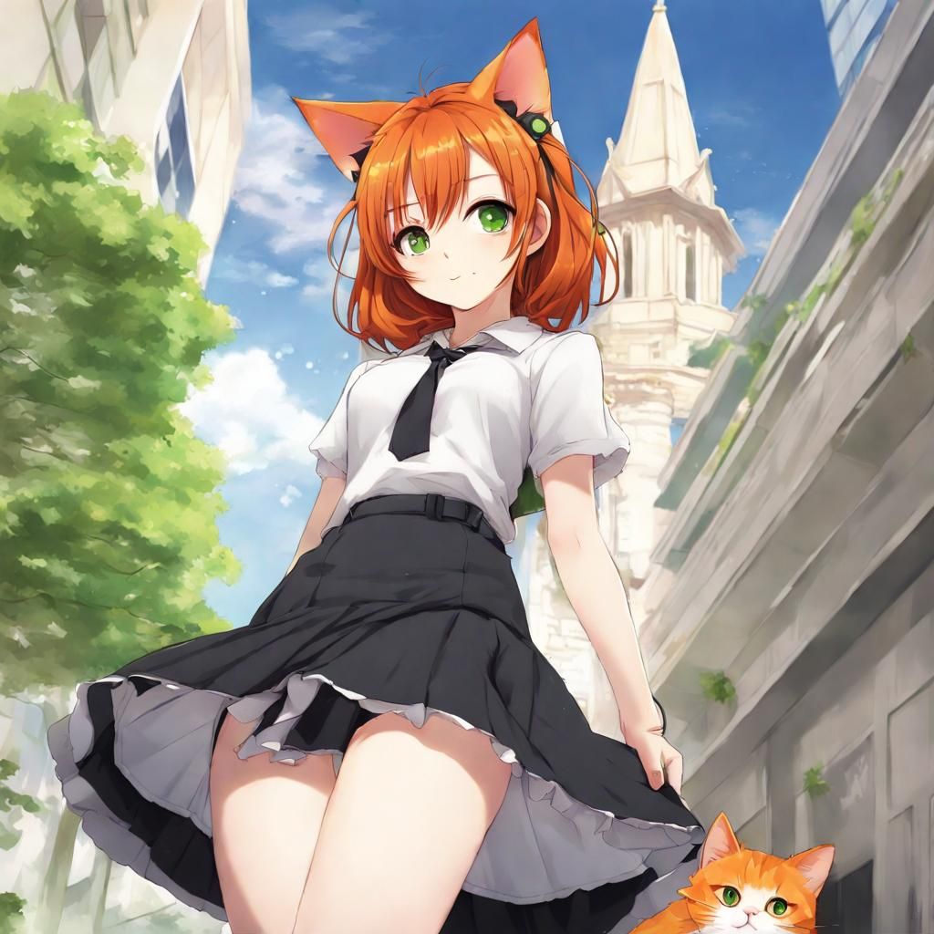 Anime Portrait of Ginger Haired Cat Girl