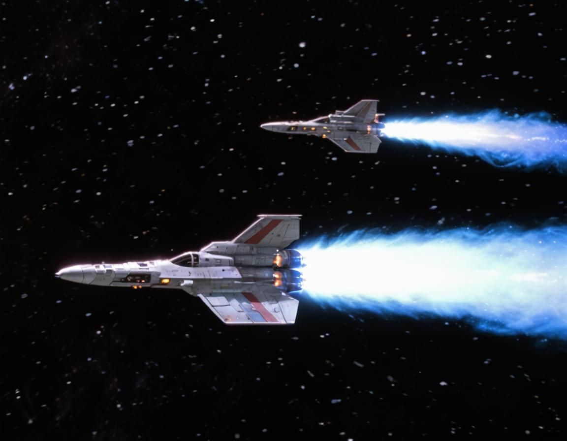 Colonial Viper Flies Through a Nebula in Space