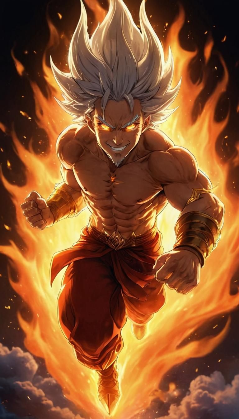 King with Golden Eyes and Blue Flame Aura