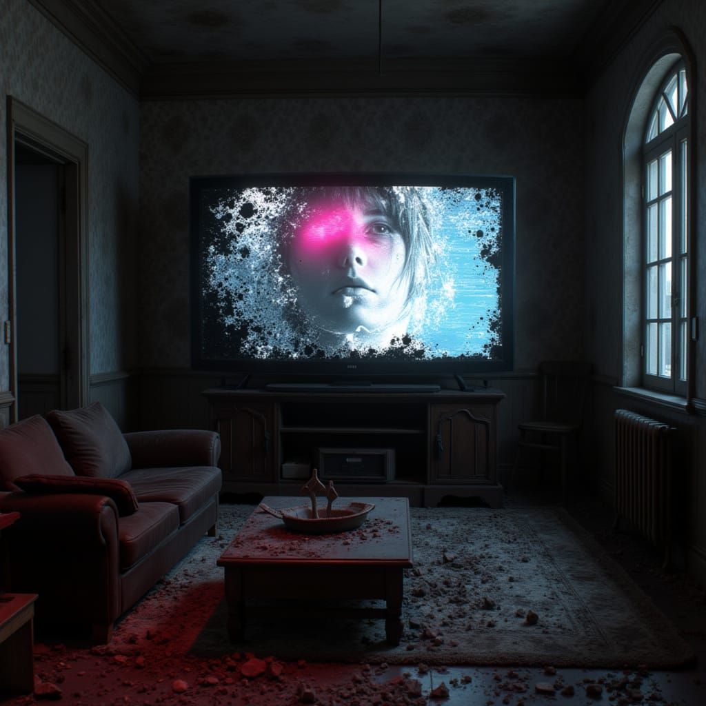 Glitched Girl in Abandoned House Explosion