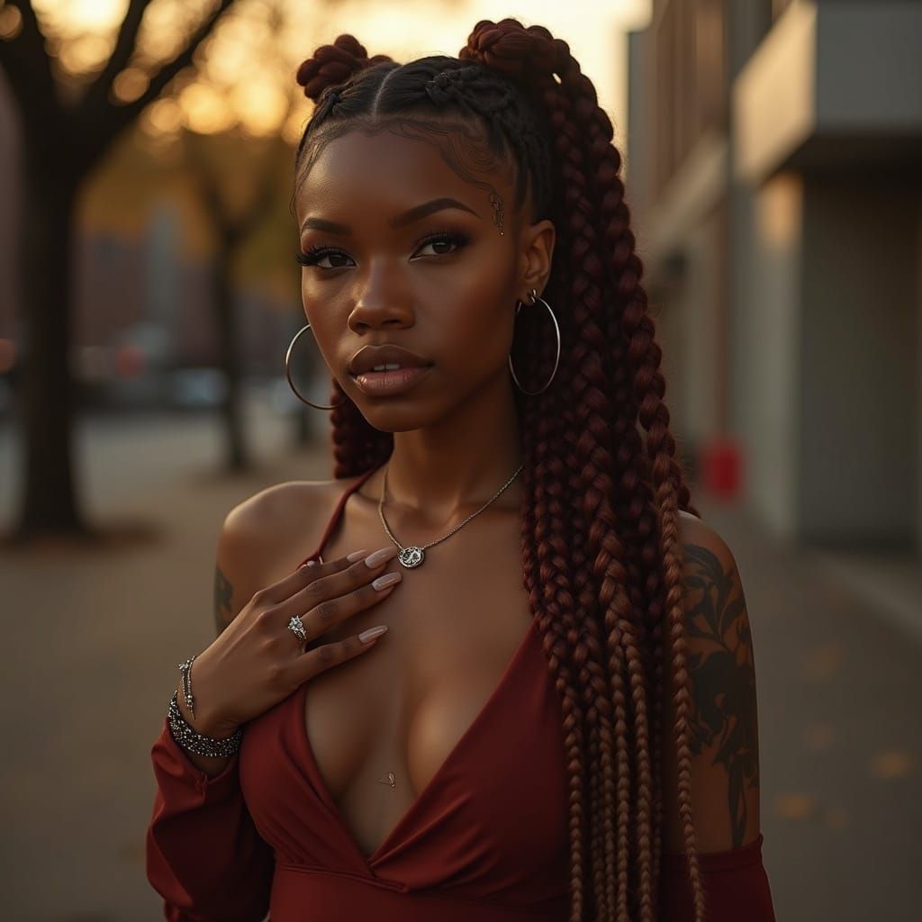 Elegant Woman in Moody Fall Light with Long Braids
