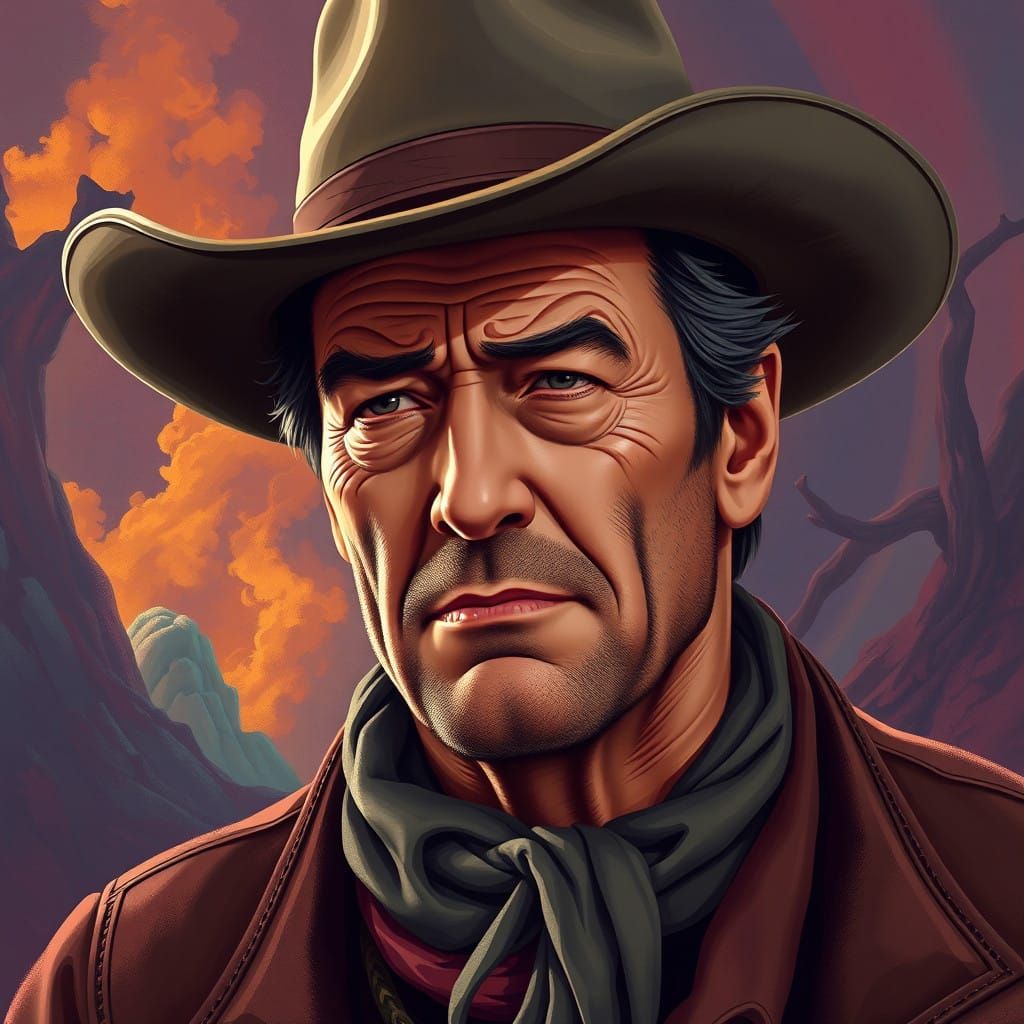 John Wayne in Stylized Cartoon Western Fantasy