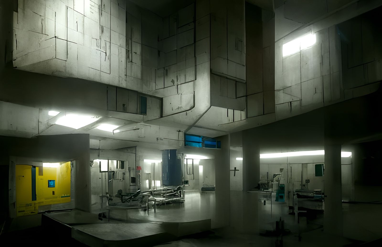 Brutalist Hospital Interior in Liminal Space