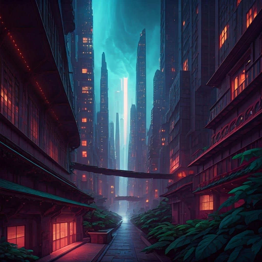 Luminescent Jinx Cityscape in Futuristic Concept Art Style