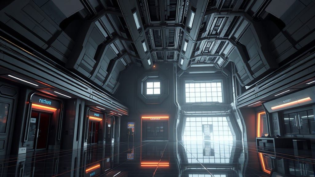 Sleek Futuristic Military Lobby in High-Tech Architectural S...