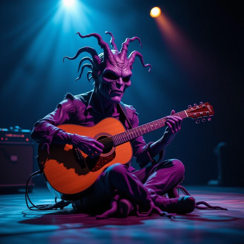 Humanoid Mandrake Root Plays Guitar on Stage