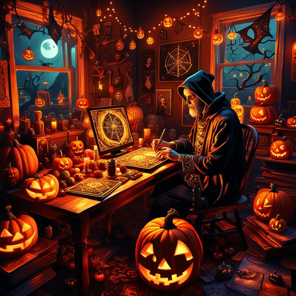Halloween Tarot Card Creation in Surreal Digital Art