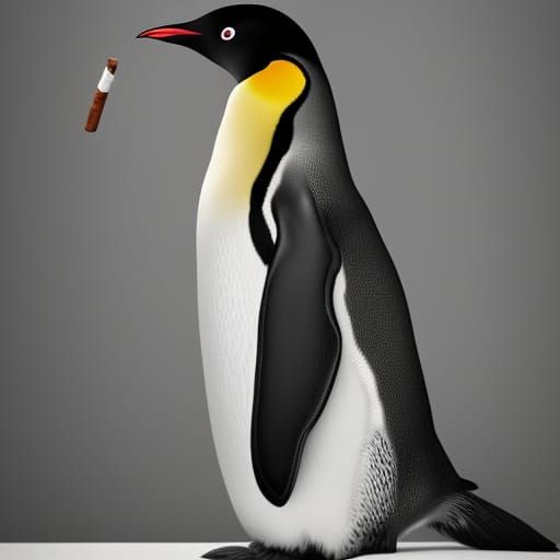 Elegant Penguin Portrait in Tuxedo with Cigar