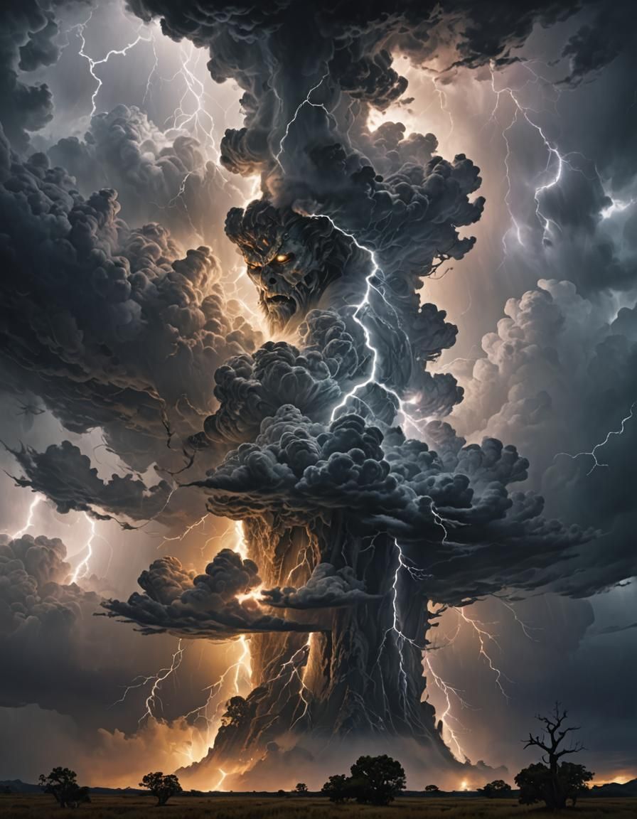 Tempestuous Sky: Lightning and Tortured Clouds