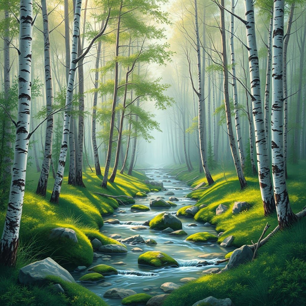 Ethereal Birch Tree Forest in Dreamy, Whimsical Style