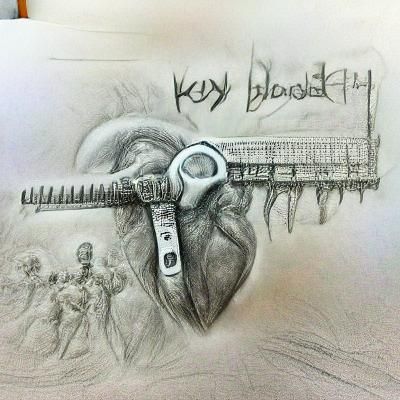 Ornate Key Piercing Heart in Detailed Pencil Sketch