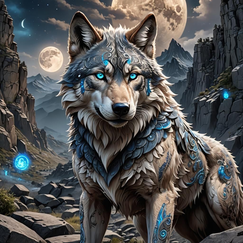 Wolf Tattoo Design in Anime Style, 3D Rendered