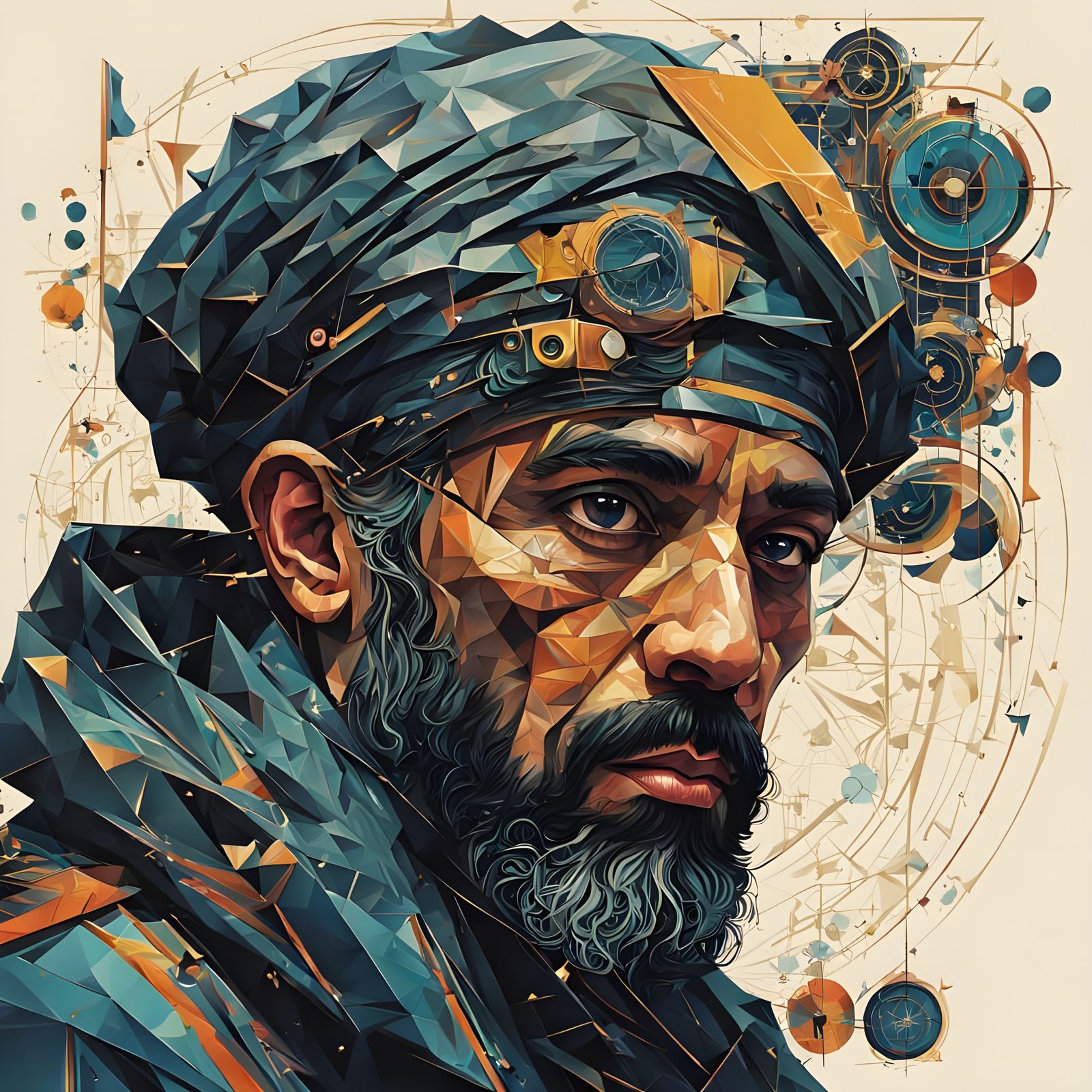 Abstract Portrait of Khalid ibn al-Walid in Neo-Cubist Style