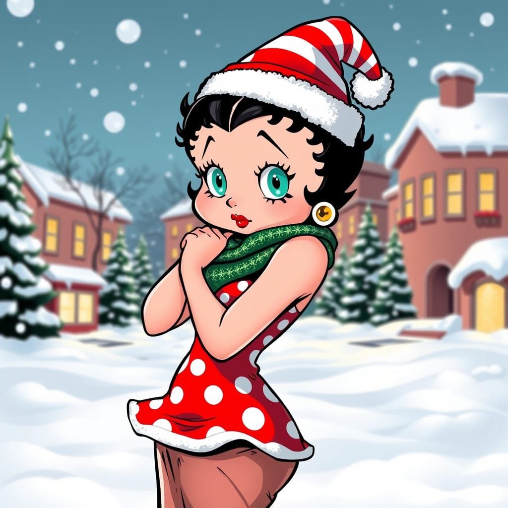 Betty Boop in Festive Christmas Attire, Energetic Comic Book...
