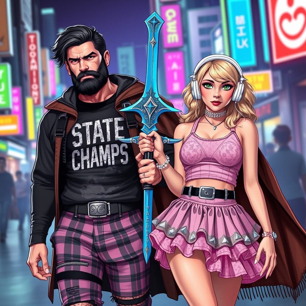 Cyberpunk Rogue Couple Embarks on Adventure