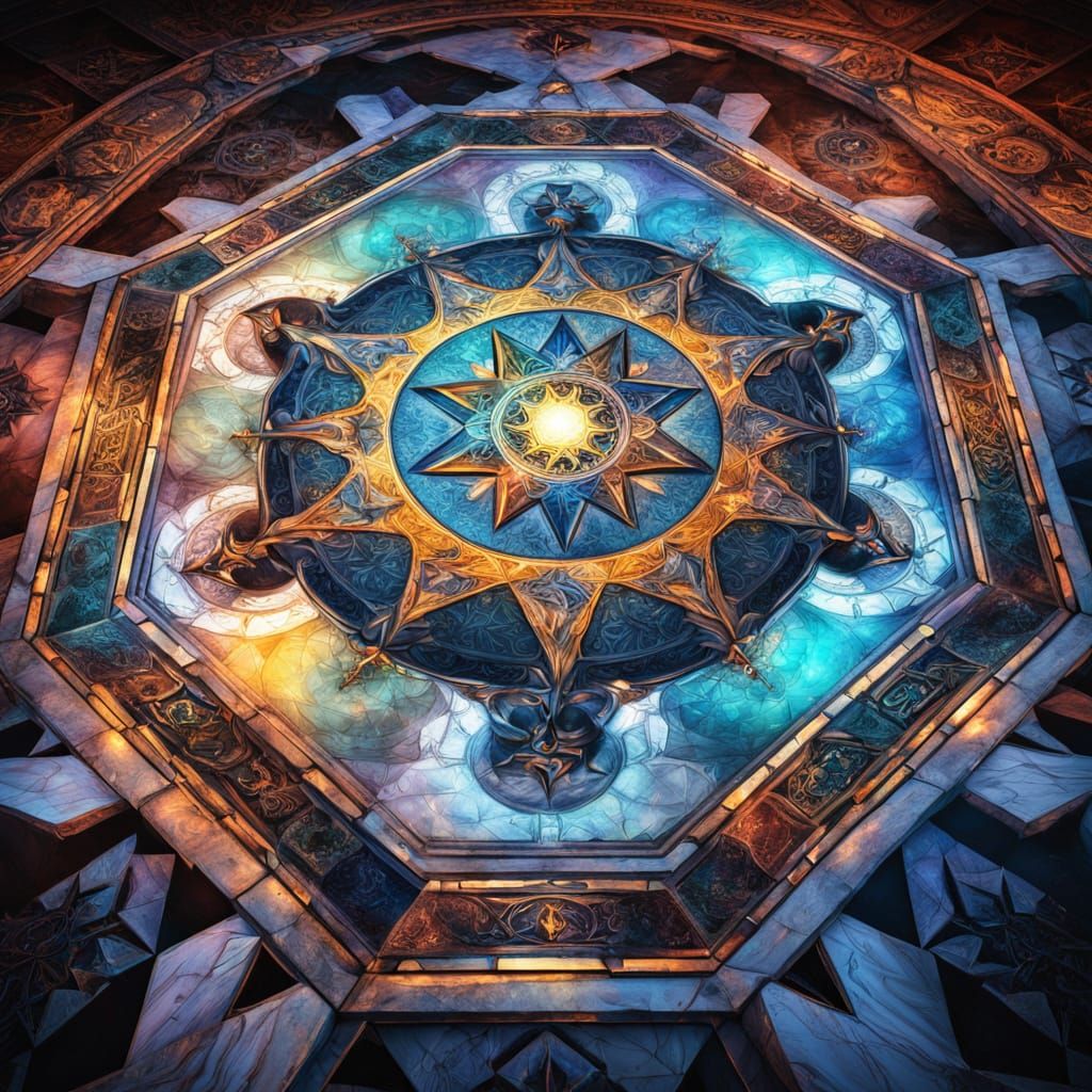 Mystical Star Magic Sigil Illuminates Marble Floor